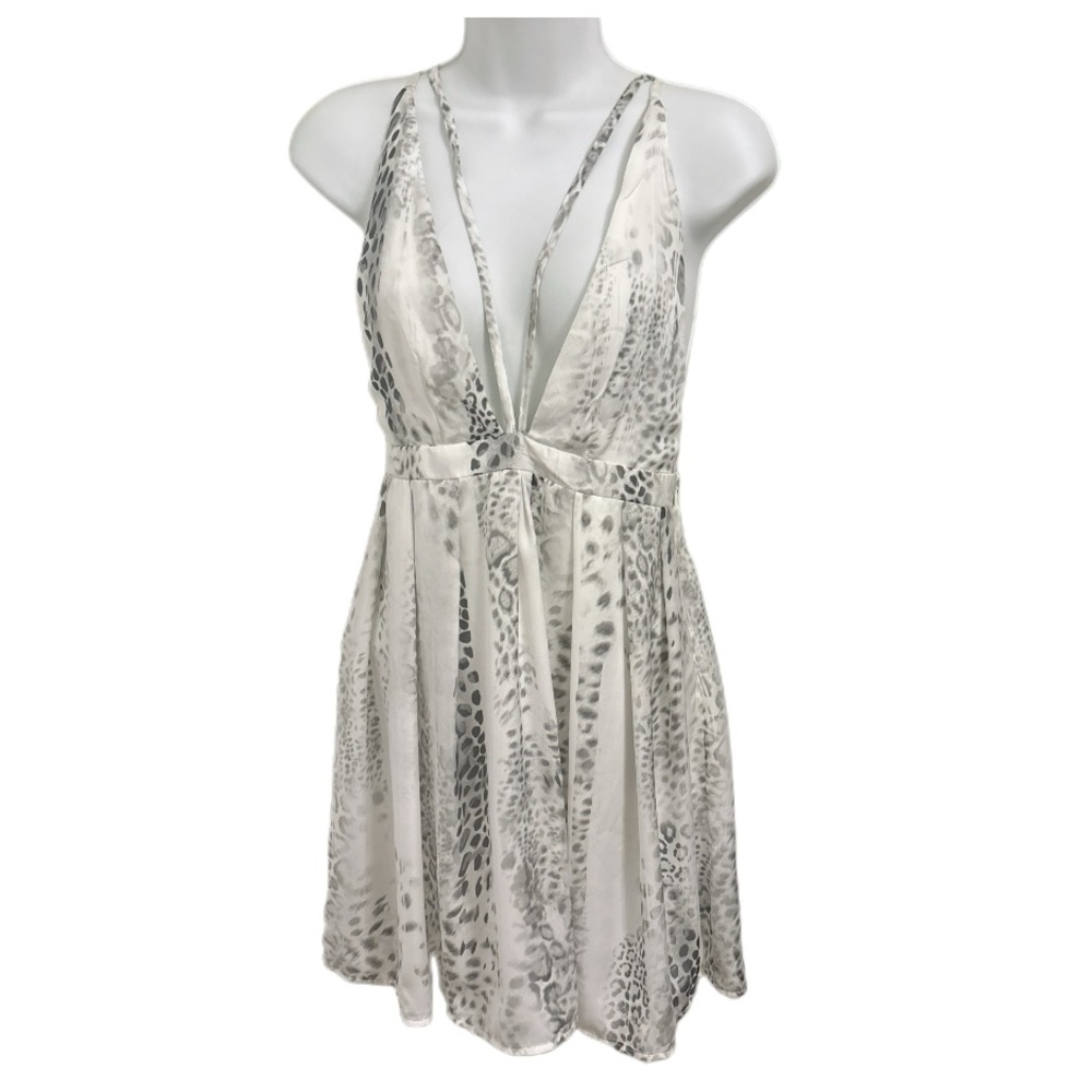 Oh My Love Animal Print Leopard Babydoll Backless Dress Star Girl White Size S